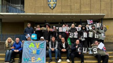 Image of learners protesting outside Durham county hall 